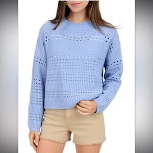 RD STYLE Talulla Pointelle Blue Crewneck Crochet Knit Sweater.Sz Small